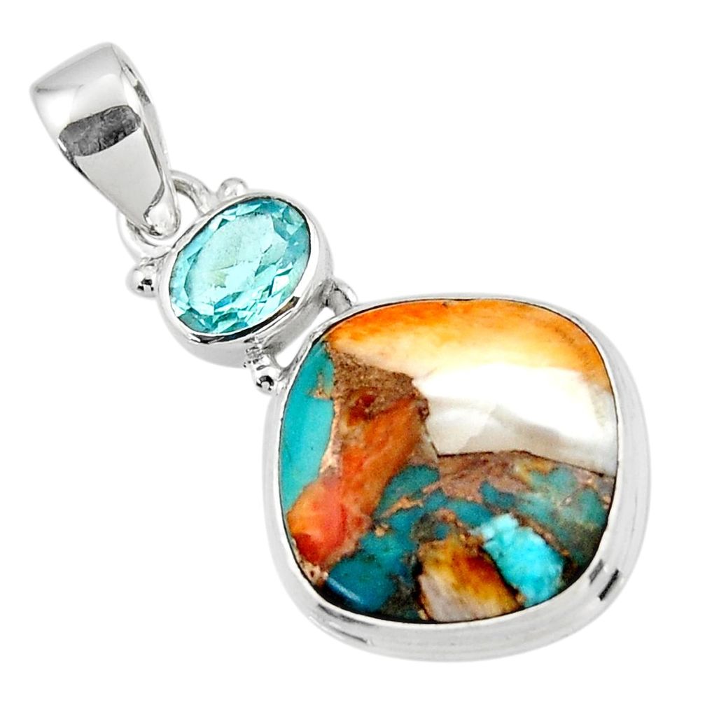 13.67cts spiny oyster arizona turquoise topaz 925 sterling silver pendant r47887