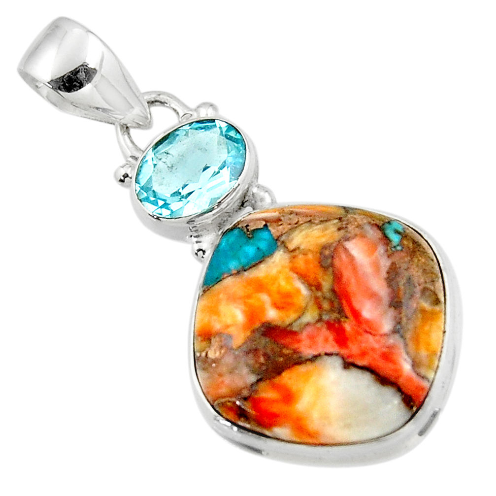 14.90cts spiny oyster arizona turquoise topaz 925 sterling silver pendant r47890