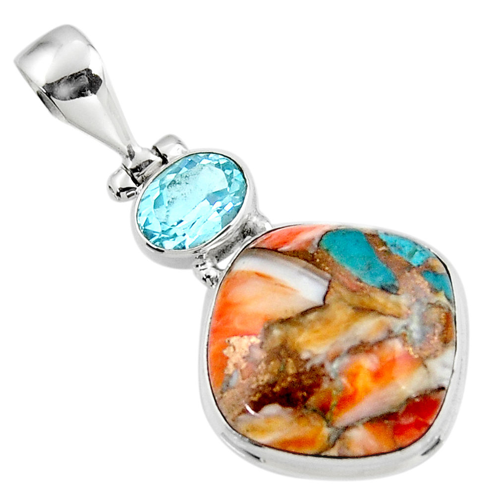 14.95cts spiny oyster arizona turquoise topaz 925 sterling silver pendant r47898
