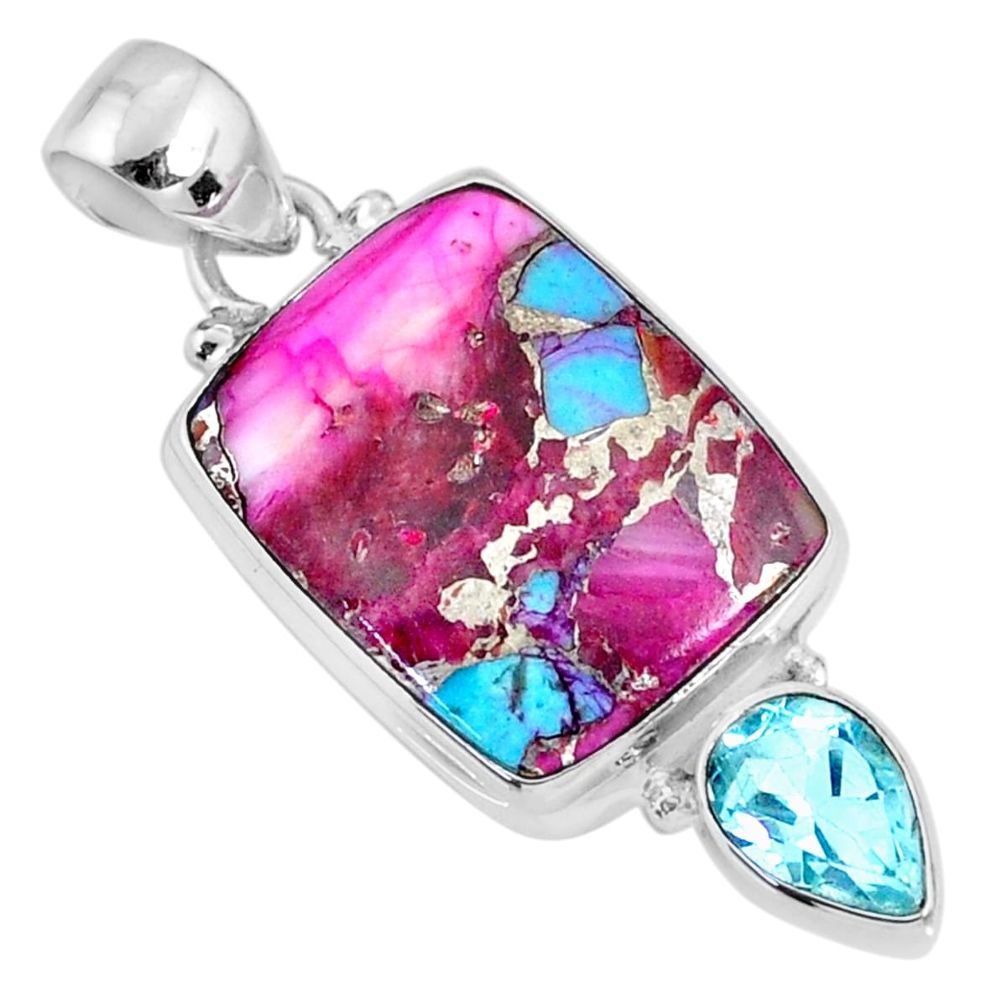 17.57cts spiny oyster arizona turquoise topaz 925 sterling silver pendant r62488