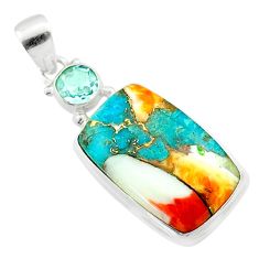 16.87cts spiny oyster arizona turquoise topaz 925 sterling silver pendant t58653