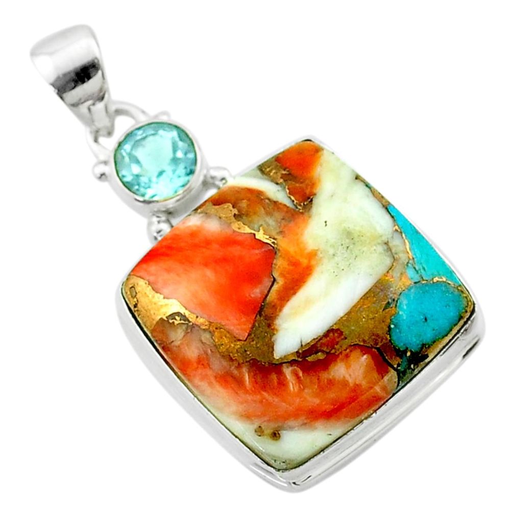 18.46cts spiny oyster arizona turquoise topaz 925 sterling silver pendant t58671