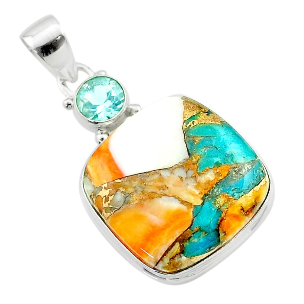 17.42cts spiny oyster arizona turquoise topaz 925 sterling silver pendant t58680
