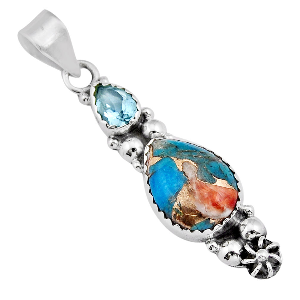 6.85cts spiny oyster arizona turquoise topaz 925 sterling silver pendant y37021