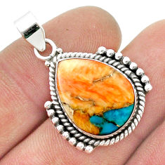 12.30cts spiny oyster turquoise pear 925 sterling silver pendant jewelry u45057