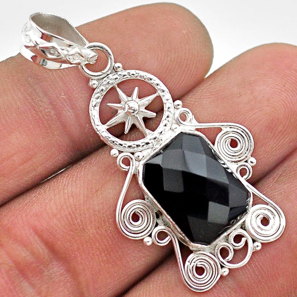 6.04cts star amulet natural black onyx 925 sterling silver pendant t68421