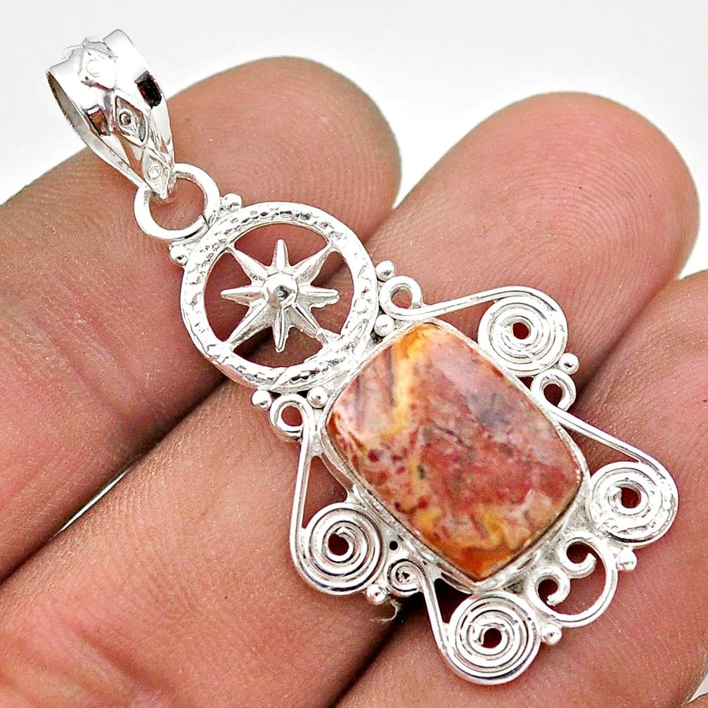 6.85cts star amulet natural mexican laguna lace agate 925 silver pendant t68428