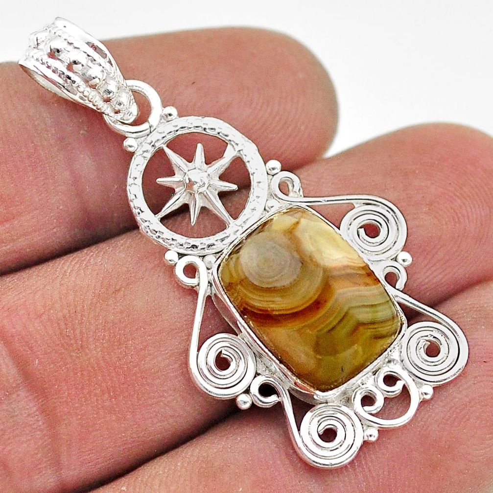 6.28cts star amulet natural mexican laguna lace agate 925 silver pendant t68462