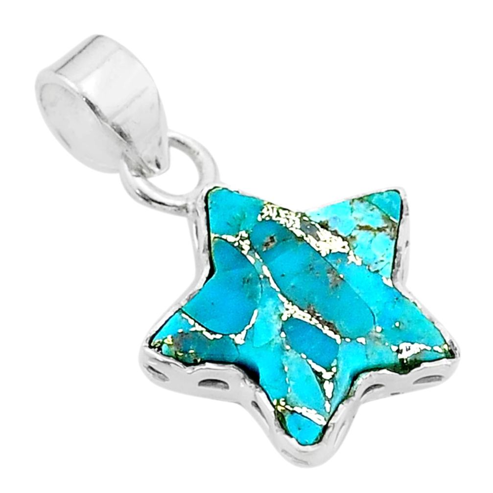 6.16cts star blue copper turquoise 925 sterling silver pendant jewelry t50643