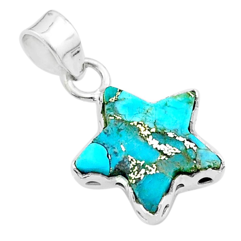 6.19cts star blue copper turquoise 925 sterling silver pendant jewelry t50645