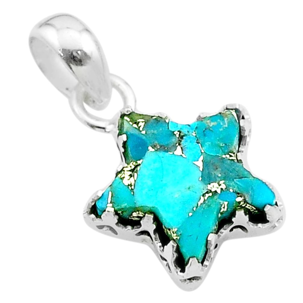 7.01cts star blue copper turquoise 925 sterling silver pendant jewelry t50648