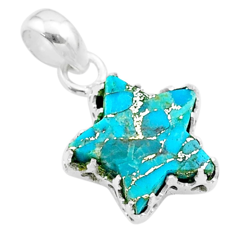 6.88cts star blue copper turquoise 925 sterling silver pendant jewelry t50650