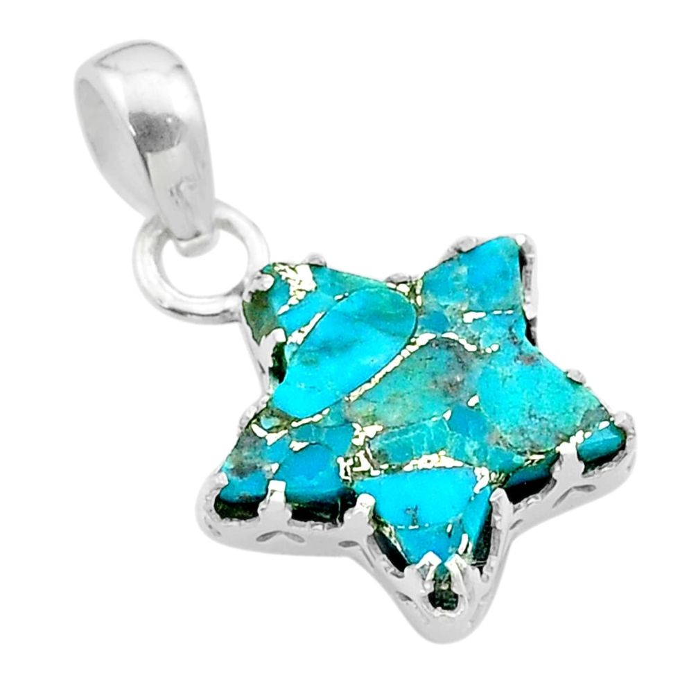 7.24cts star blue copper turquoise 925 sterling silver pendant jewelry t50652