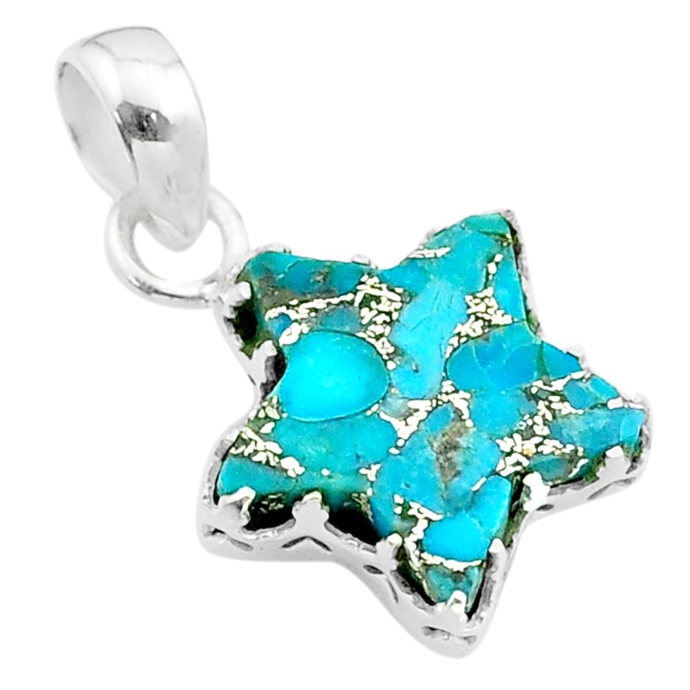 7.26cts star blue copper turquoise 925 sterling silver pendant jewelry t50659