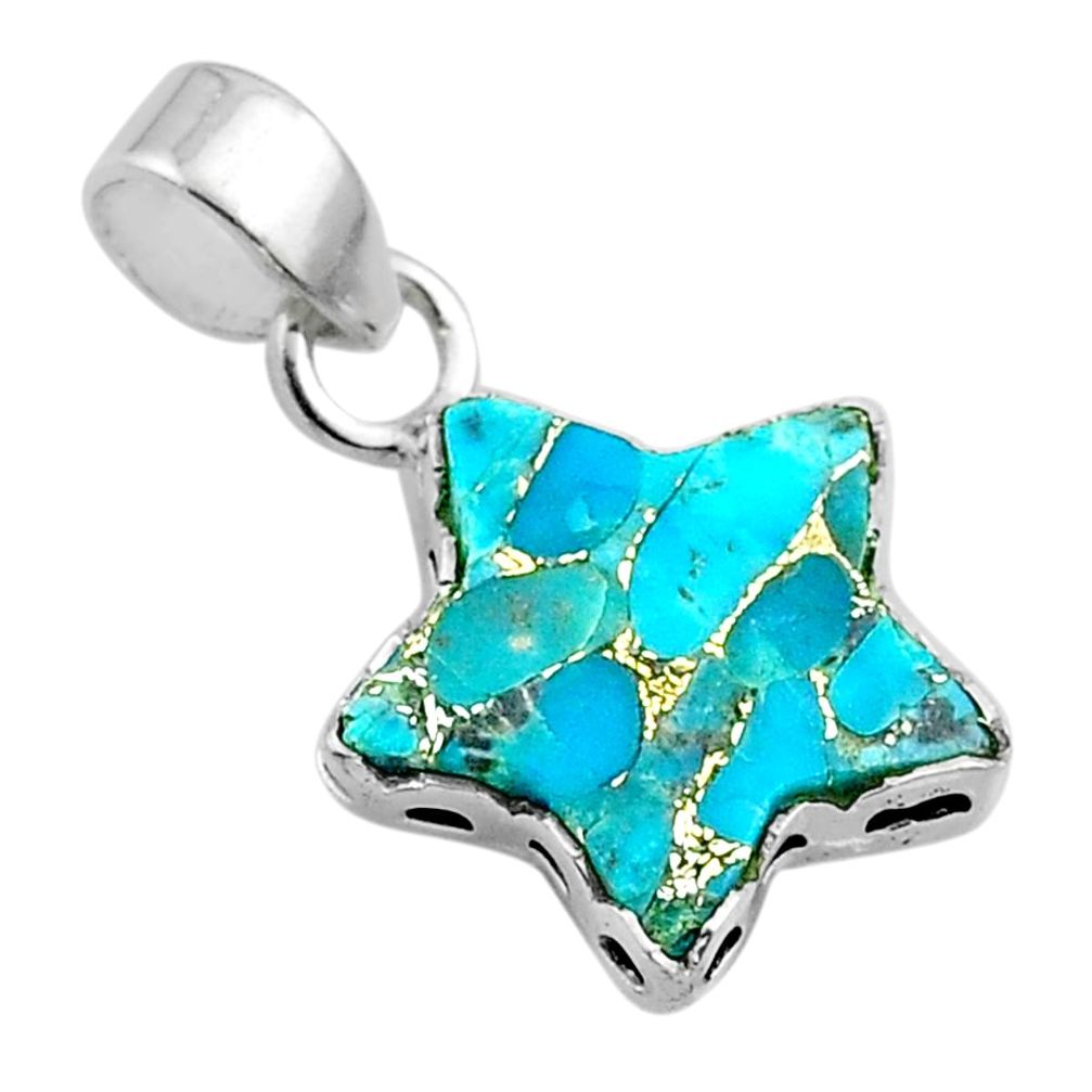 6.48cts star blue copper turquoise 925 sterling silver pendant jewelry t50660