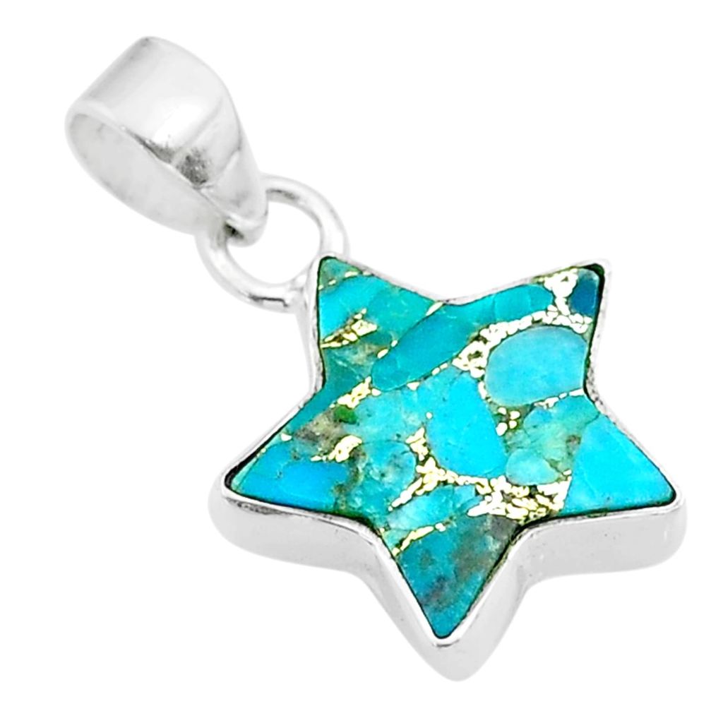 6.61cts star blue copper turquoise 925 sterling silver pendant jewelry t50662