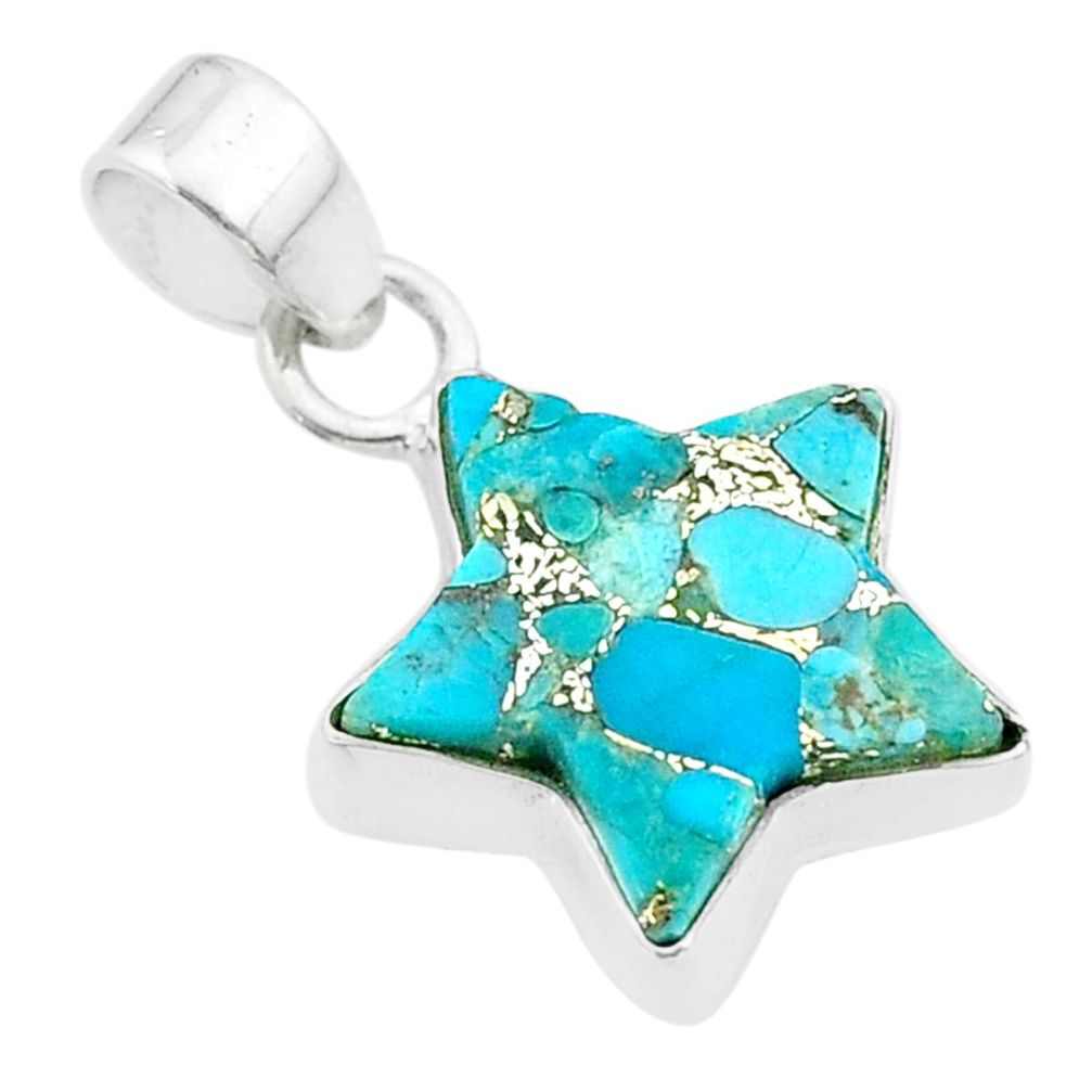 7.30cts star blue copper turquoise 925 sterling silver pendant jewelry t50664