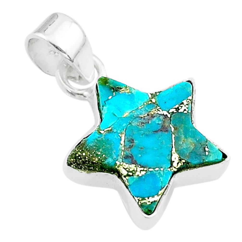 7.01cts star blue copper turquoise 925 sterling silver pendant jewelry t50666
