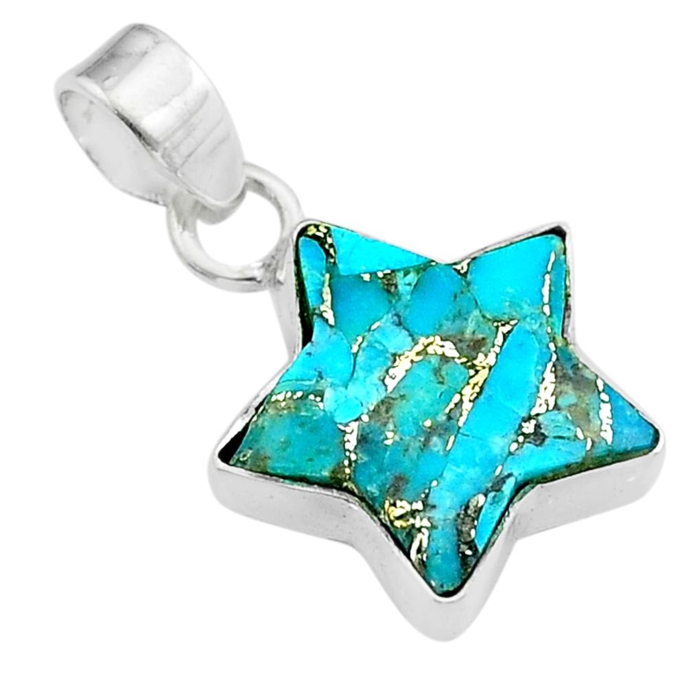 7.35cts star blue copper turquoise 925 sterling silver pendant jewelry t50667