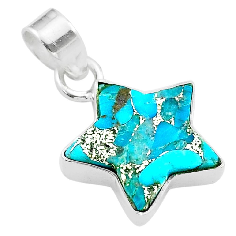 7.39cts star blue copper turquoise 925 sterling silver pendant jewelry t50672