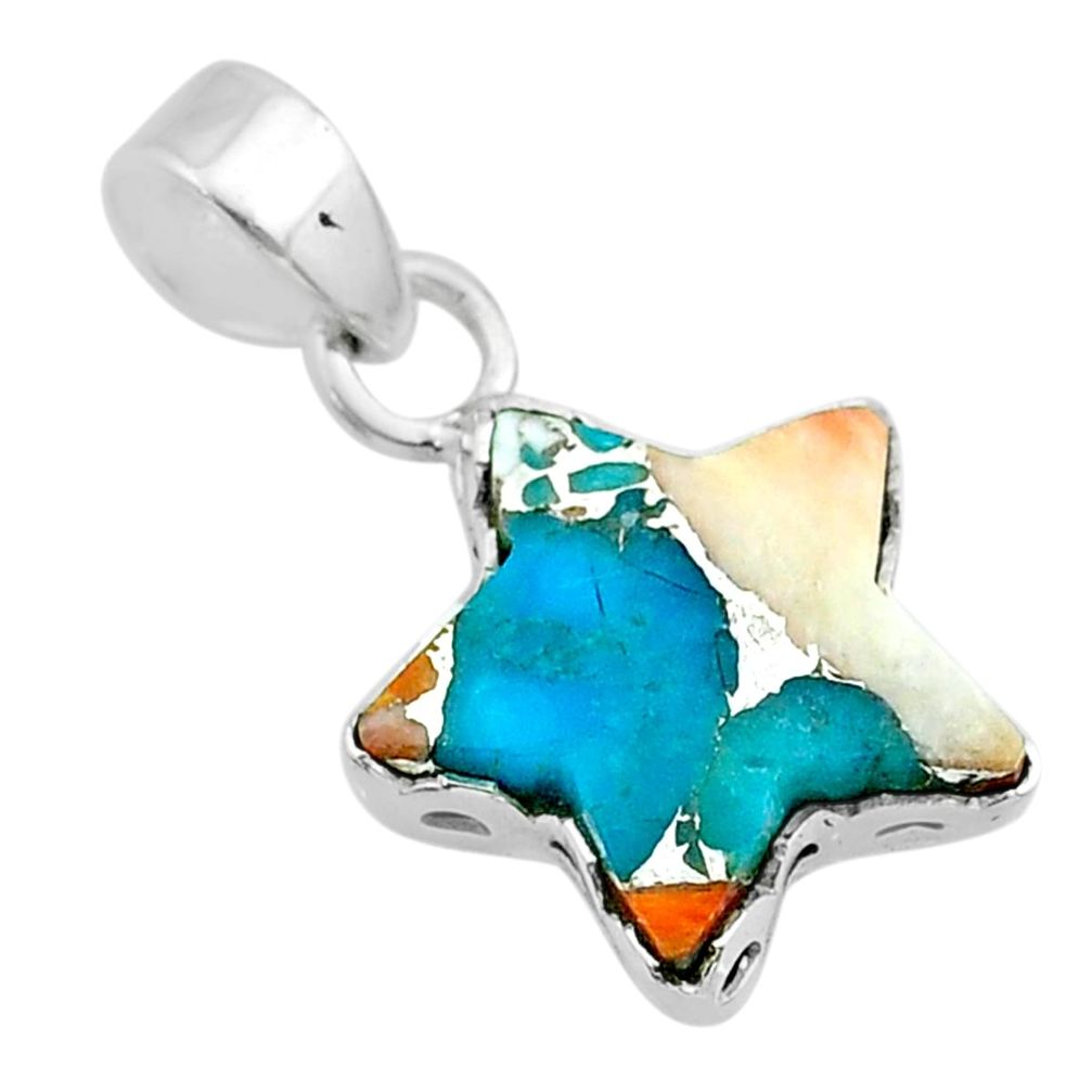 6.59cts star blue spiny oyster arizona turquoise 925 silver pendant t50649