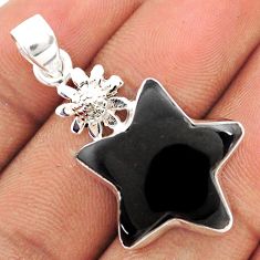 13.93cts star fish natural black onyx 925 sterling silver flower pendant t79898