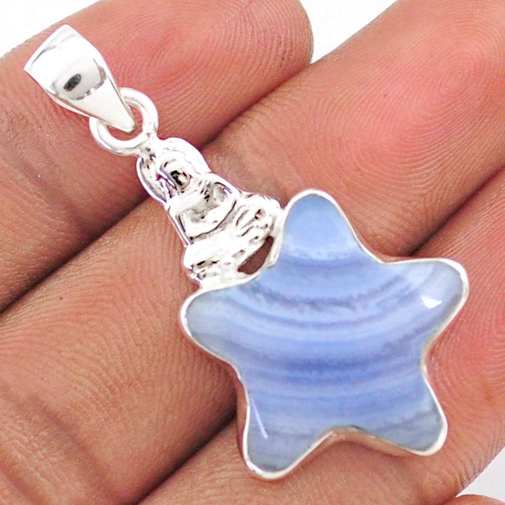 13.15cts star fish natural blue lace agate silver buddha charm pendant t79883