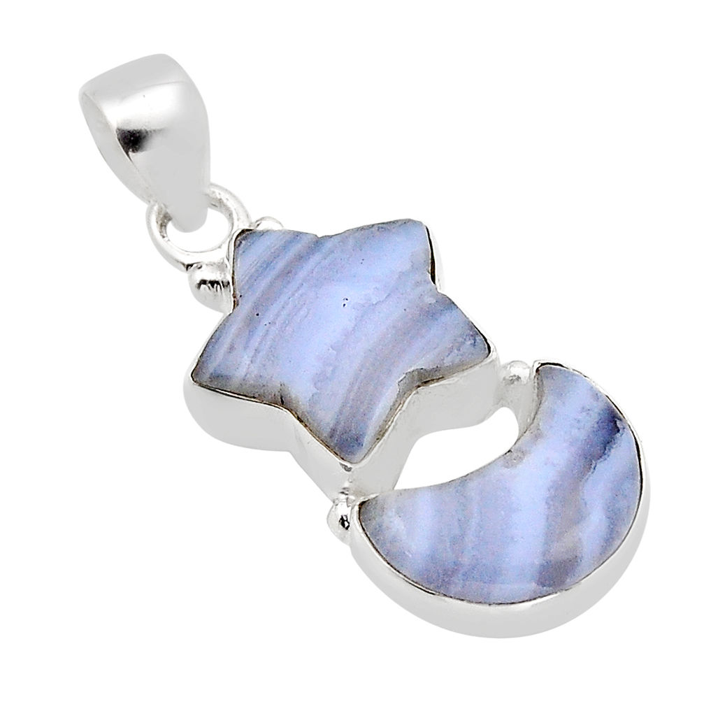 11.89cts star half moon blue lace agate fancy 925 sterling silver pendant n10653