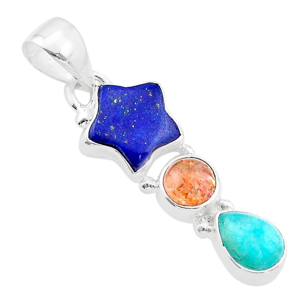 7.66cts star lapis lazuli sunstone peruvian amazonite 925 silver pendant t69121