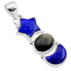 8.87cts star moon lapis lazuli sheen black obsidian 925 silver pendant t68992