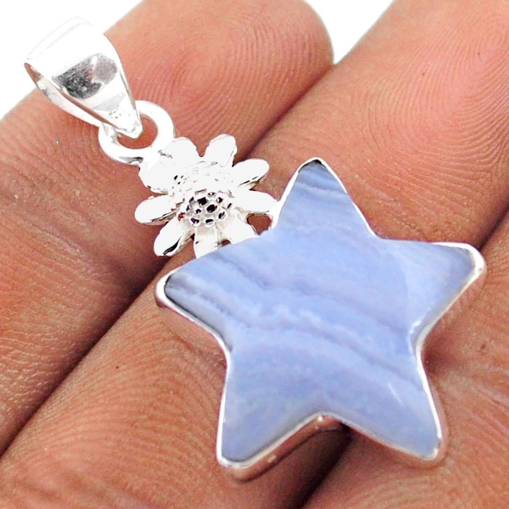 13.70cts star natural blue lace agate 925 silver flower pendant t79869