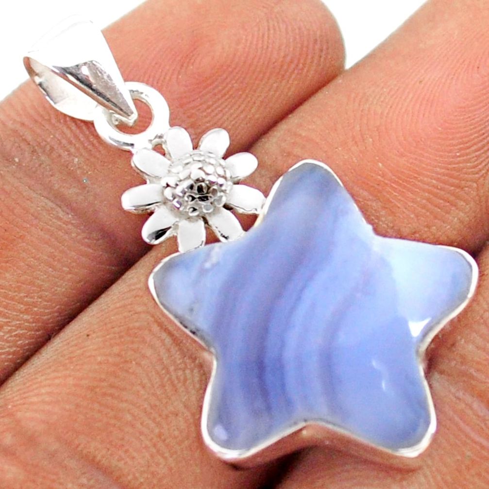 14.23cts star natural blue lace agate 925 silver flower pendant t79871