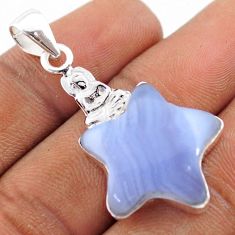 14.23cts star natural blue lace agate silver buddha charm pendant t79870