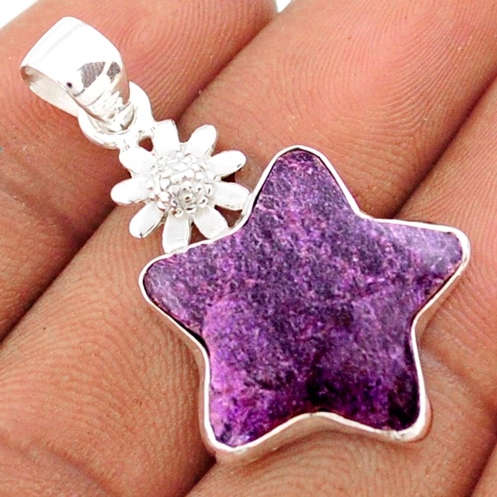 12.72cts star natural purpurite stichtite 925 silver flower pendant t79876