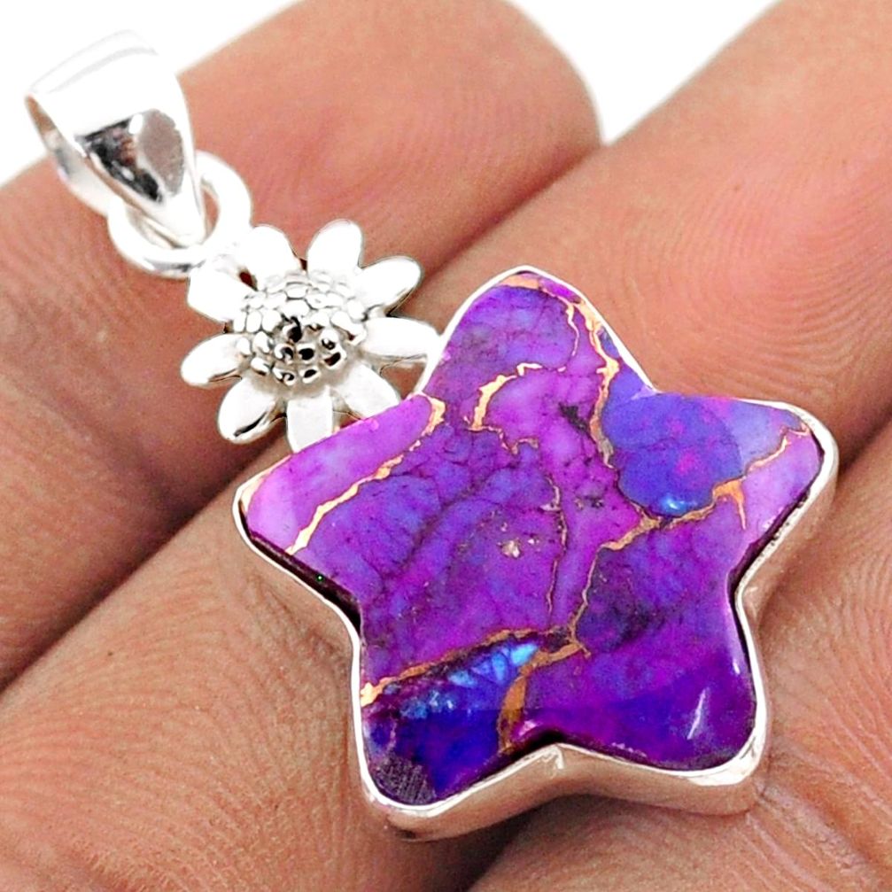 13.70cts star purple copper turquoise 925 silver flower pendant t79865