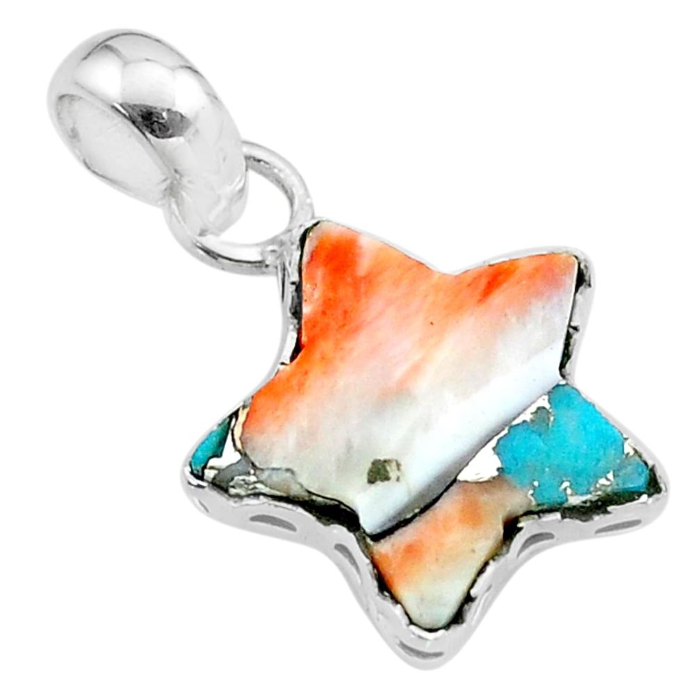 6.88cts star spiny oyster arizona turquoise 925 sterling silver pendant t50644
