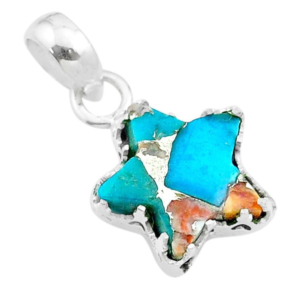 6.19cts star spiny oyster arizona turquoise 925 sterling silver pendant t50653