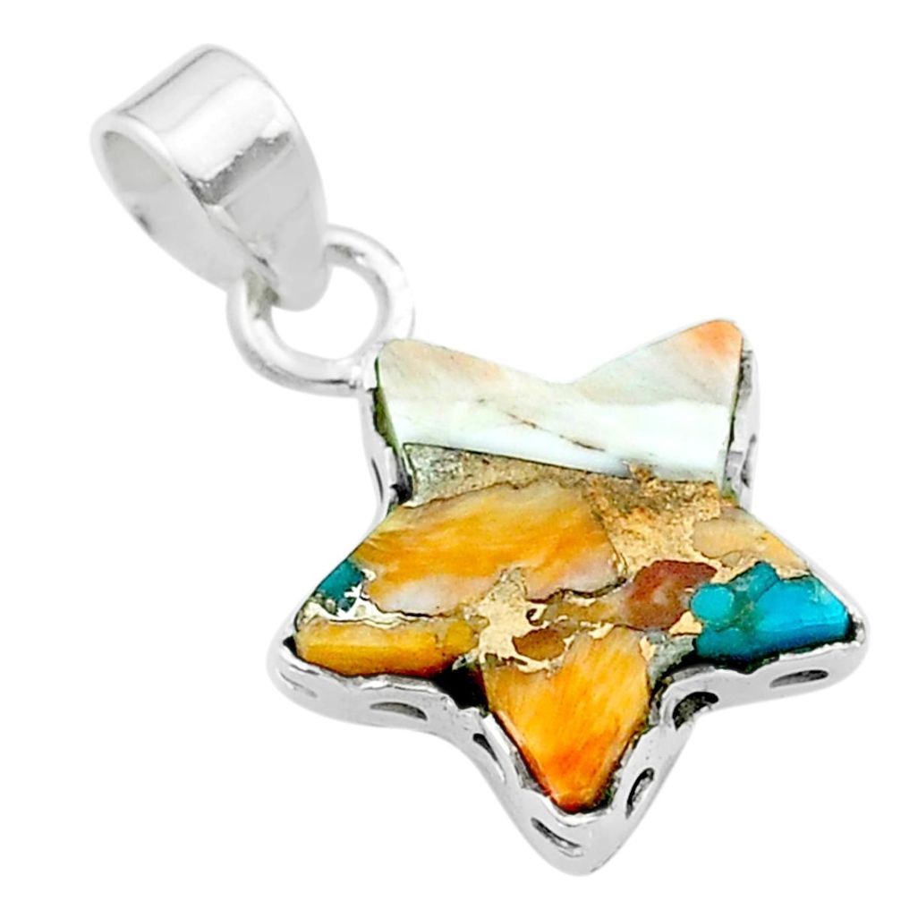 7.01cts star spiny oyster arizona turquoise 925 sterling silver pendant t50655