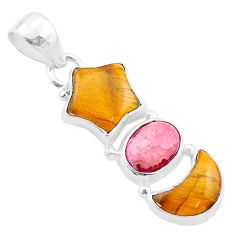 8.87cts star with moon tiger's eye rhodochrosite inca rose silver pendant t69040