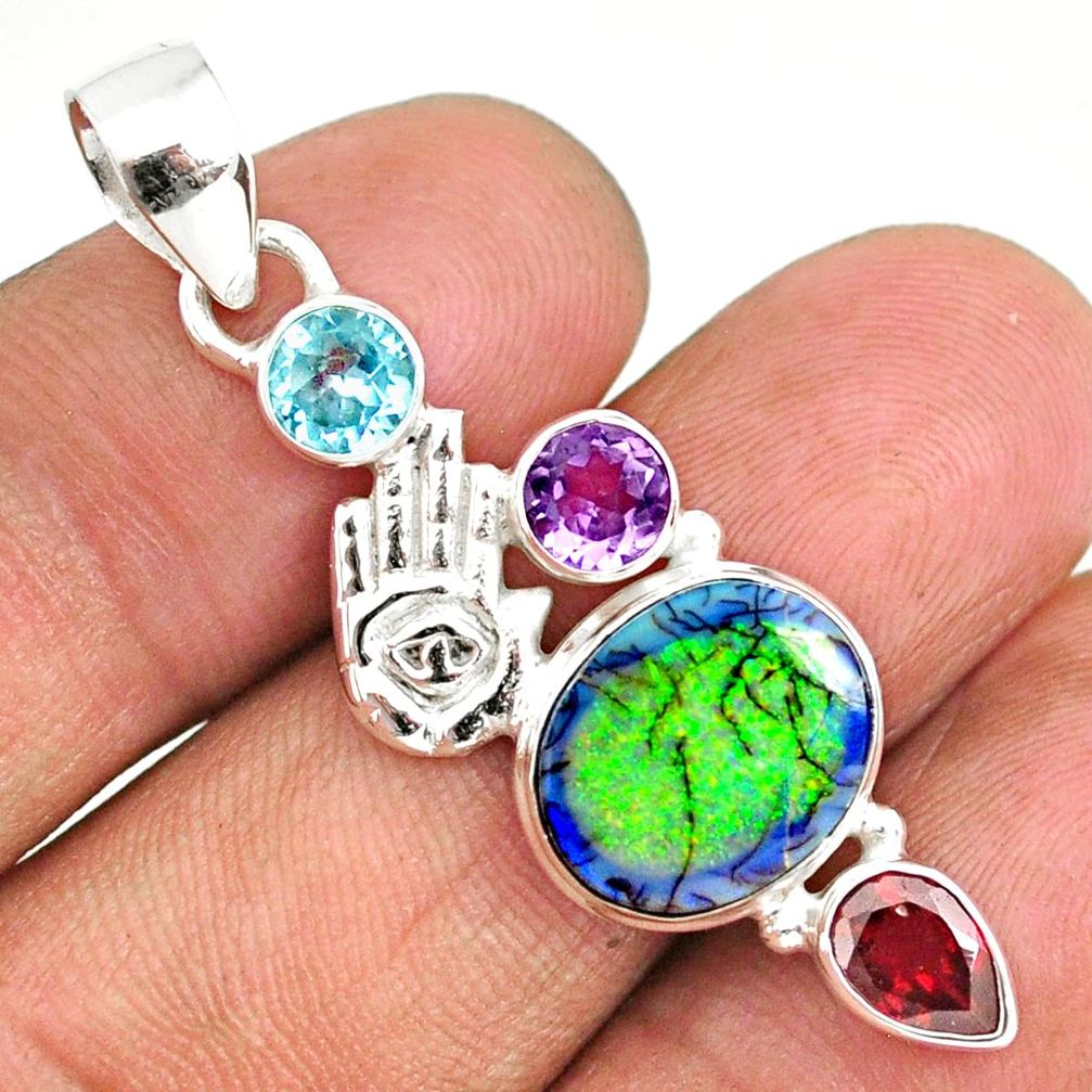 8.03cts sterling opal 925 sterling silver hand of god hamsa pendant r84559