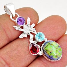 5.39cts sterling opal amethyst garnet silver angel wings fairy pendant y6140