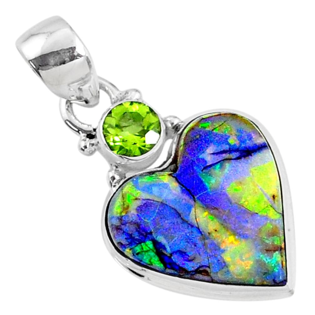 8.86cts sterling opal peridot 925 sterling silver heart pendant r70141