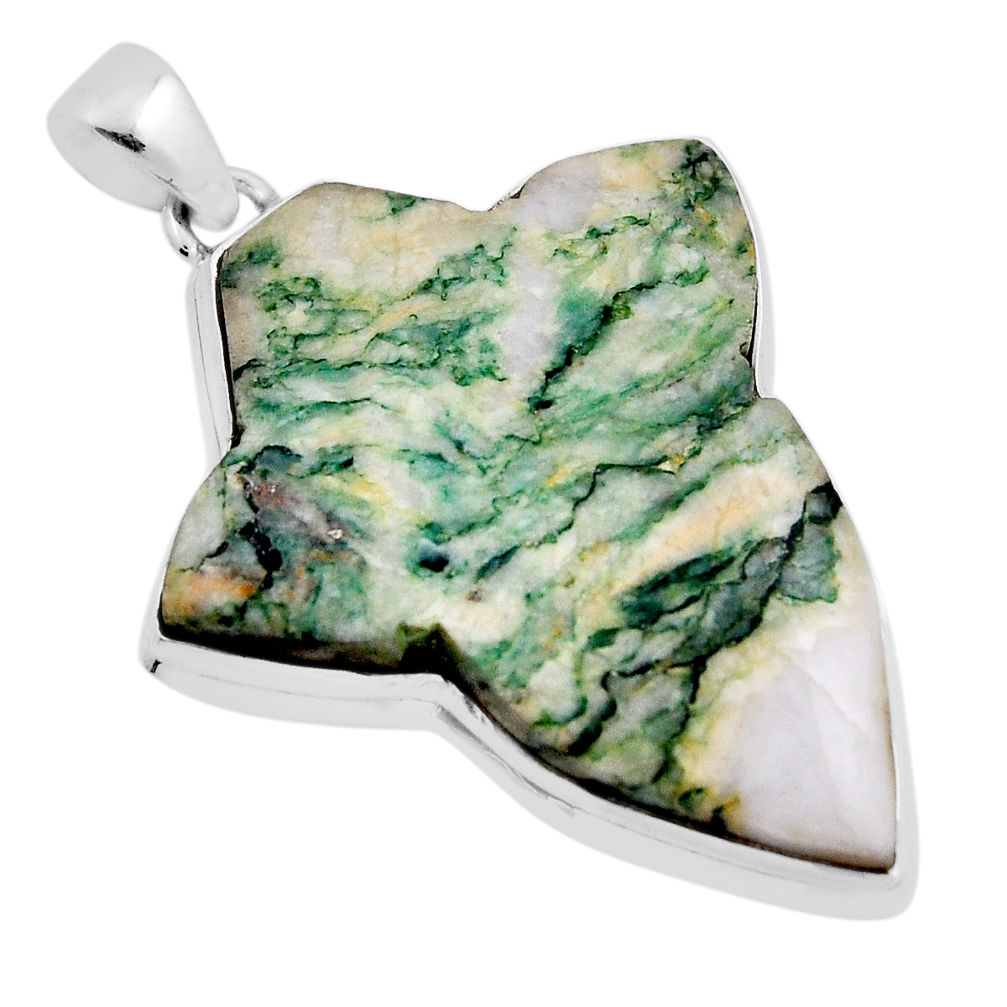 Sterling silver 37.74cts natural green mariposite fancy pendant jewelry n24880