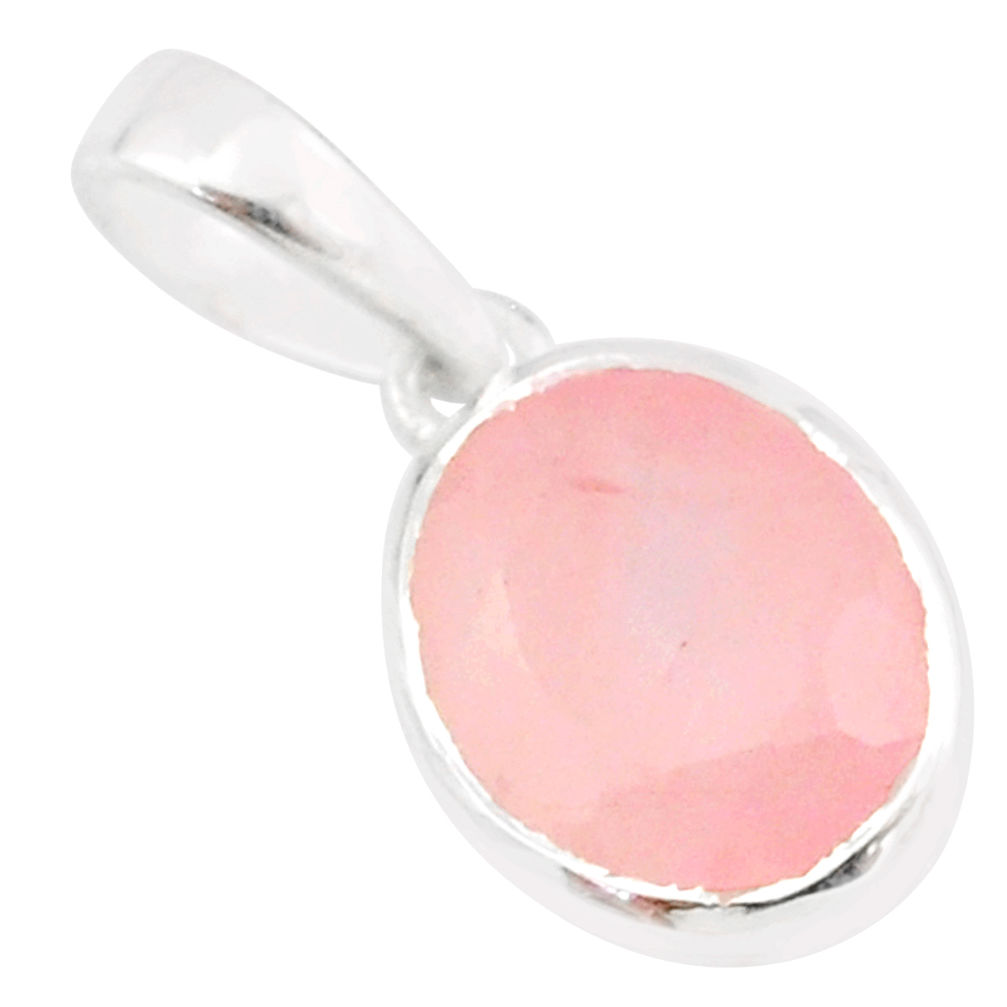 Sterling silver 3.70cts natural pink faceted rose quartz oval pendant r82607