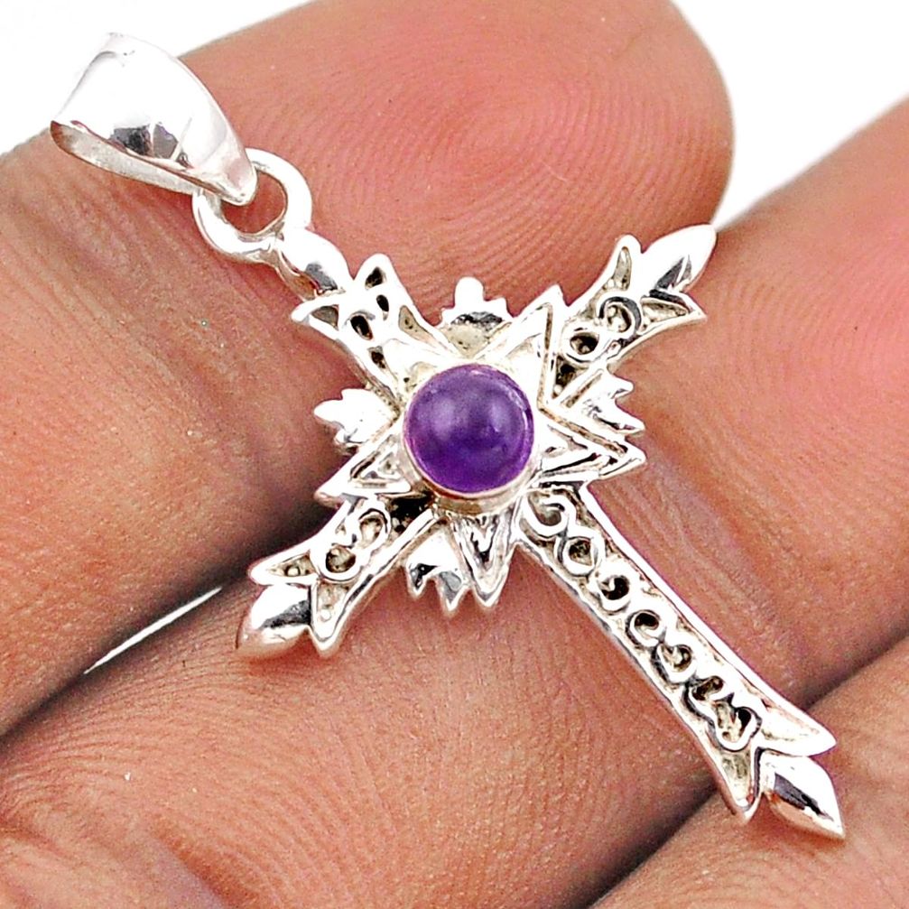 Sterling silver 0.43cts natural purple amethyst nativity cross pendant t88914