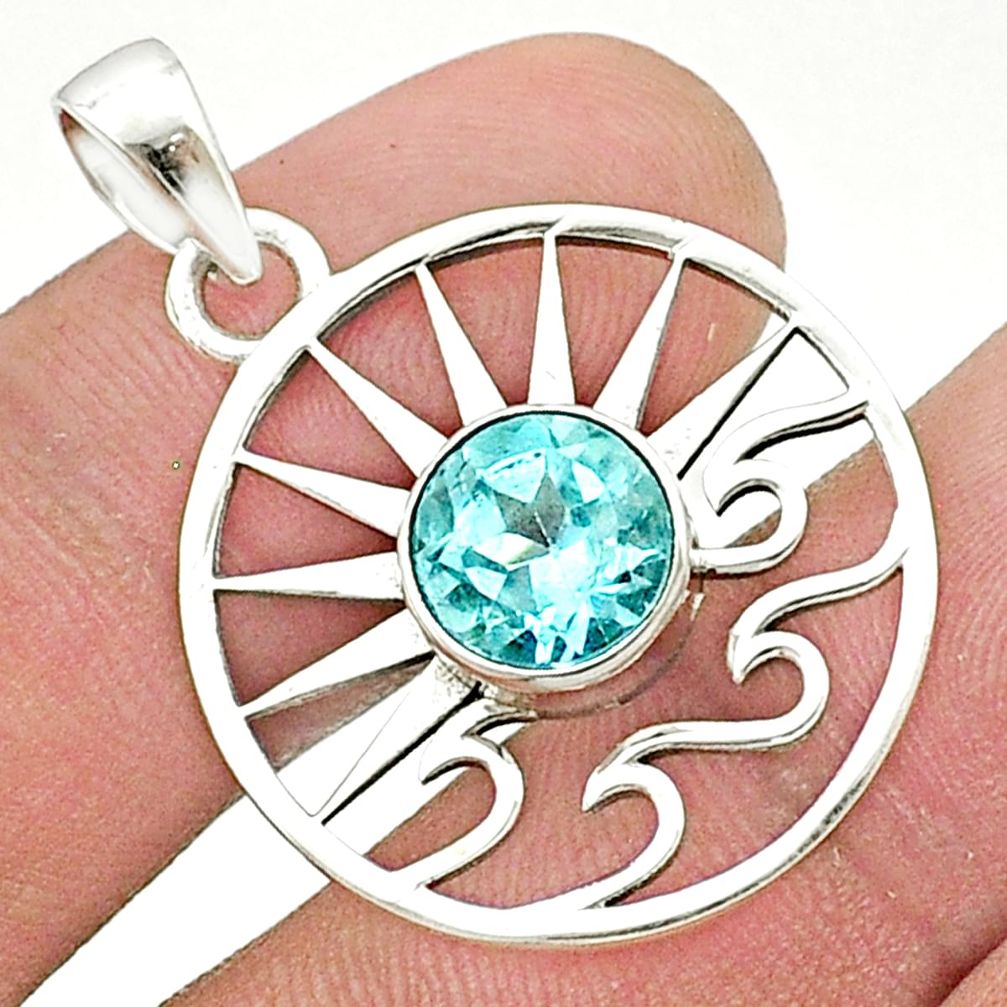 3.21cts sun and wave natural blue topaz 925 silver sun charm pendant u37164