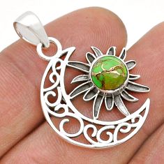 2.44cts sun with moon green copper turquoise round 925 silver pendant u75942