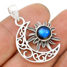 2.41cts sun with moon natural blue labradorite 925 silver pendant jewelry u75953