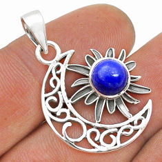 2.54cts sun with moon natural blue lapis lazuli 925 silver pendant u75964