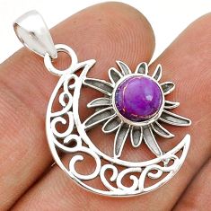 2.64cts sun with moon purple copper turquoise round 925 silver pendant u75951